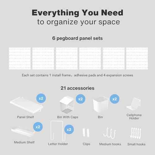 Keepo Pegboard Combination Kit, Pegboards and Accessories Modular Hanging for Wall Organizer, Crafts Organization, Ornaments Display, Nursery Storage, Peg Board (White, 33¡ȡ¿22¡È)