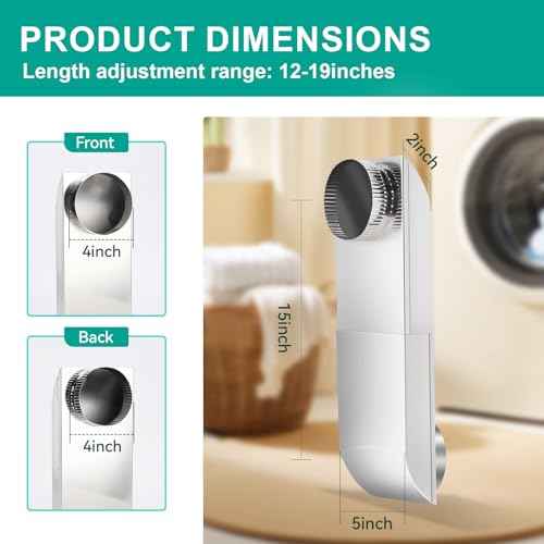 OEM Upgraded 304 stainless steel Dryer Vent,adjustable dryer vent Fit for Whirlpool and all 4in Dryer Vent Outlet,dryer vent kit for tight spaces,Periscope dryer vent,12-19 in telescoping dryer vent