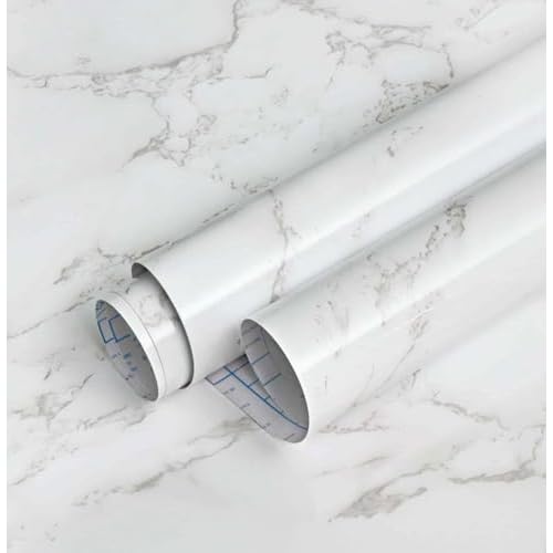 Grey White Marble Contact Paper Glossy Marble Peel and Stick Wallpaper Self Adhesive Wallpaper Glossy Waterproof Wall Paper DIY Removable Contact Paper for Bathroom Countertop Decor15.7 x78.7