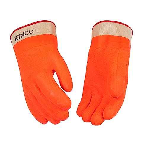Kinco PVC Chemical Resistant Gloves, 10 Mil, Large, Orange, Pack of 3 Pairs