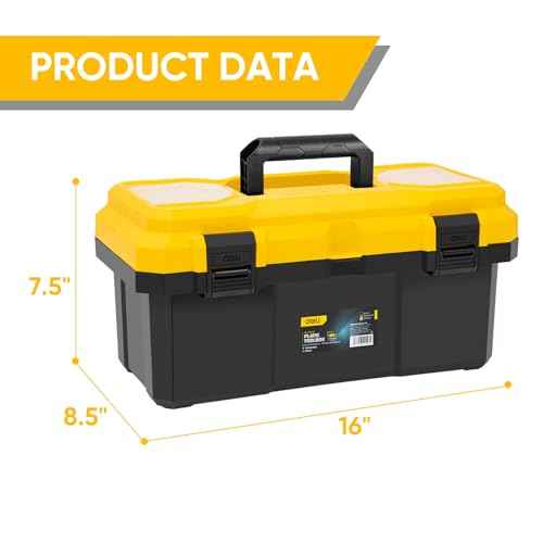 DELI 16-inch Tool Box with Removable Tray, Small Parts Organizer in Lid, Plastic Small Tool Box with Lock Secured and Handle, Black/Yellow