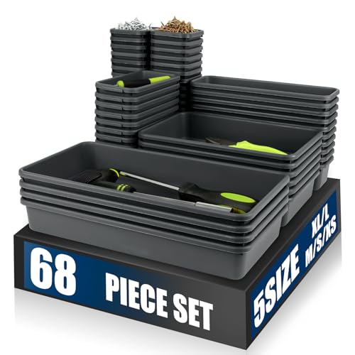 ¡¼LARGE SIZE¡½¡¼68PCS¡½Tool Box Organizer Tray Divider, ¡¼5 Size¡½Toolbox Desk Drawer Organizer, Organization and Storage Toolbox for Garage Accessories (68pcs-Grey) (68PCS 5Sizes)