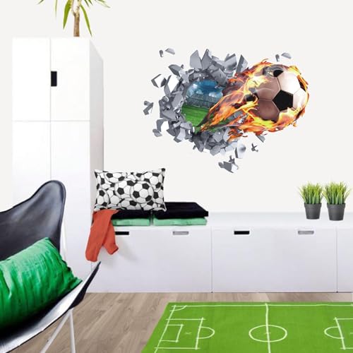 TOARTi 3D Football Wall Stickers,Football Wall Decals for Boys Room,Soccer Football Wall Art Decal for Boys Bedroom Soccer Room Decoration