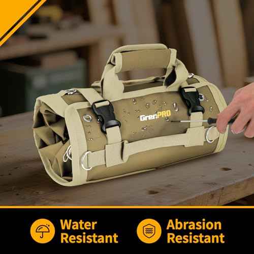 Tool Bag Roll Up, Tool Roll Portable Foldable Tool Storage with 2 Detachable Pouches, Soft Rollable Tool Pouch for Mechanics, Electricians, DIY, Gifts for Dad, Men Birthday Gift, Khaki