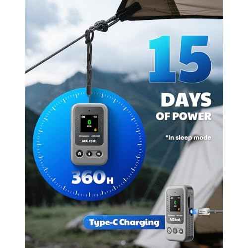 AGT-2309 Portable Carbon Monoxide Detector, Rechargeable Mini CO Monitor, 15-Day Standby with Lanyard for Travel & Camping, Handheld CO Meter with Audible & Visual Alerts, 0-1000ppm - Gray