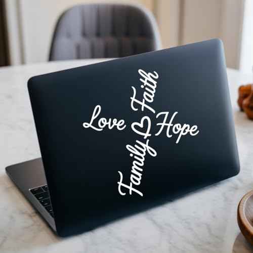 Love Faith Hope Family Cross Decal Christian Inspirational Vinyl Sticker Religious Quote Waterproof for Car Laptop Wall Bible Gift 7 x 6,4 Inches