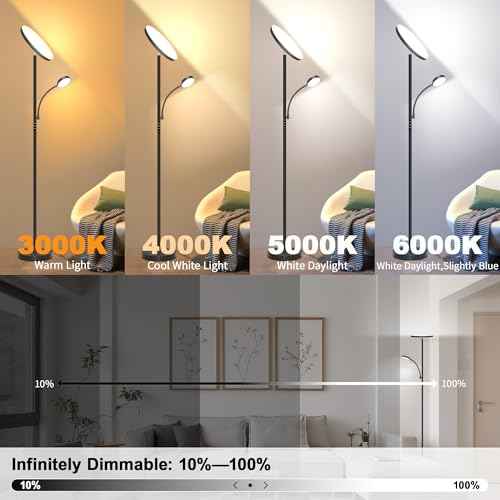 Floor Lamp-42W/4200LM Super Bright Floor Lamp,Dimmable 2-in-1 LED Standing Lamp with Reading Light,69" Tall Standing Lamp with Remote & Touch Control,Modern Floor Lamps for Bedroom,Living Room,Office