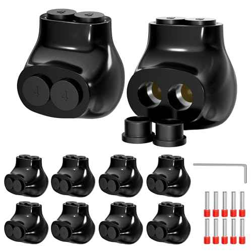 Joinfworld 2 Port Insulated Multi Tap Connector Aluminum to Copper Wire Connectors 4-14AWG Single Side Entry Aluminum Black Electrical Cable Connectors with Slotted Allen Hex - 10 Pack