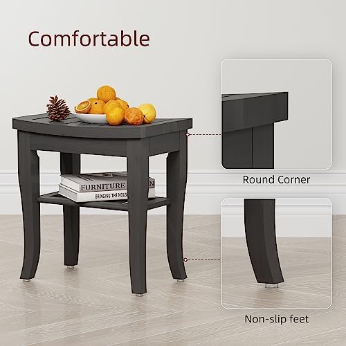 Bamboo Shower Bench, Spa Small Shower Stool for Inside Shower Waterproof, Bathroom Bench Seat with Storage Shelf for Adults Elderly Seniors, Wood Chair for Indoor or Outdoor Use, Black