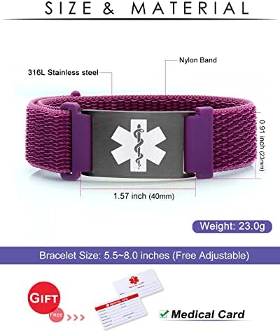 Personalized Sport Medical Alert Bracelets for Women Men - Custom Medical ID Bracelets with Free Engraving - Hook and Loop/Elastic/Stainless Steel/Silicone Watch Wristband Emergency Bracelet