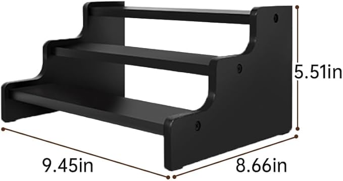 3 Tier Display Risers, Wooden Cologne Organizer for Men, Perfume Organizer Stand, Cologne Stand with Anti-Slip Washers, Wooden Display Shelf Stand for Dessert, Cupcake, Figure and Collection, Black, 3-tier-9.4in