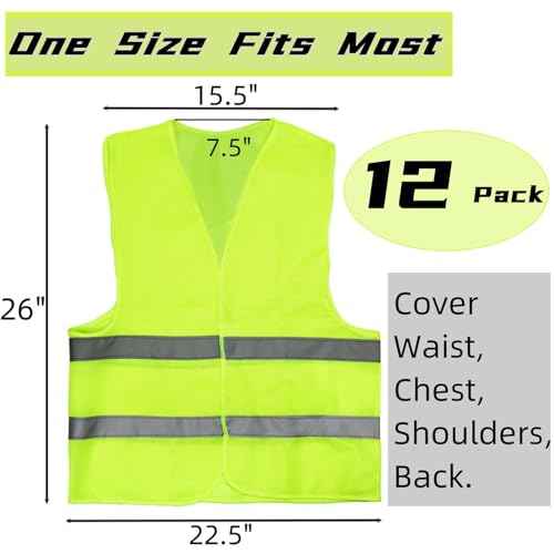12 Pack High Visibility Safety Vests, Mesh Security Vest with 2 Reflective Silver Strips, Construction Work Vest Bulk for Men Women Traffic Emergency Work Running Cycling, Fluorescent Green