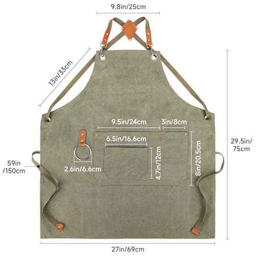 SAN LIKE Woodworking Apron for Men Chef Aprons for Men with Large Pockets Waxed Canvas Heavy Wood Working Apron Size S to XXL