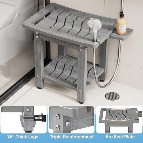YEFU Shower Chair for Inside Shower: Slip-Resistant Waterproof No Maintenance 500 LBS Weight Capacity - Shower Bench/Stool with Shelf & Handle for Bathroom/Outdoor - Easy to Assemble for Adult/Gray