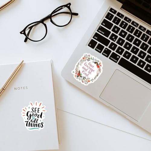 Have Courage and Be Kind Sticker ? 3pcs 3x3in Waterproof Vinyl Decals ? Floral Motivational Quote Stickers for Laptop, Phone, Journal, Water Bottle ? Aesthetic Encouragement Gifts for Girls and Women