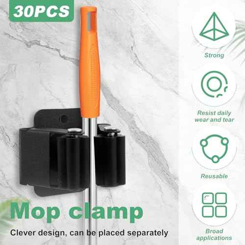 30PCS Broom Holder Wall Mount Stainless Steel Mop Hanger with Installation Screws Space Saving Broom and Mop Holder Reusable Garden Tool Organizer for Garage Laundry Room Bathroom