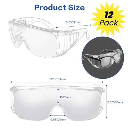 Clear Safety Glasses Over Eyeglasses, Anti-Fog Scratch Safety Glasses for Men Women Adults