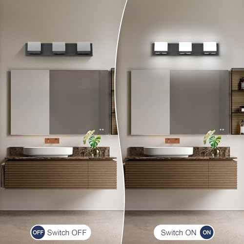 SineRise LED Modern Bathroom Vanity Light Fixtures (3-Light, 24-Inch,6000K), Matte Black Modern Acrylic Bathroom Wall Lighting Fixtures Over Mirror