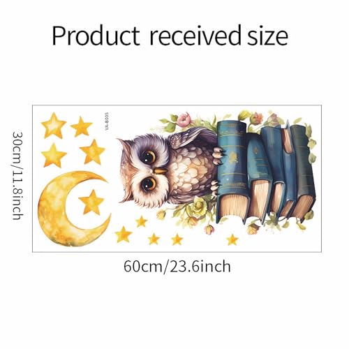 Cute Owl Books Moon Stars Educational Wall Stickers, sacinora Reading Corner Cartoon Animal Wall Decals Removable Vinyl Peel and Stick for Kids Baby Study Room Classroom Nursery Bedroom Art Decoration