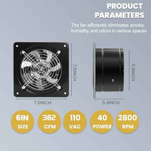 6" Kitchen Exhaust Fan with Switch, 382CFM Wall Mount Household Ventilation Fans, Potable Metal Attic Exhaust Fan, Small Fume Extractor Ventilation Fan for Kitchen Bathroom Shop Smoking Room Garage