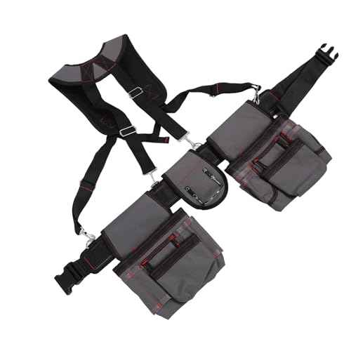 GOTOTOP Men's Tool Belt, 600D Oxford Fabric, Tool Belt Bag with Adjustable Waist Strap, Grey, 29.53 Inches, Tool Belts for Construction