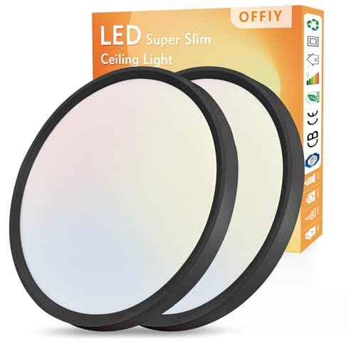 2PK 15.8 Inch Led Ceiling Light Flush Mount, 32W, 3480LM, 3000K/4000K/6000K CCT Selectable Super Slim LED Ceiling Light, Low Profile Round Flat Panel Fixture for Hallway, Bedroom,Kitchen ect