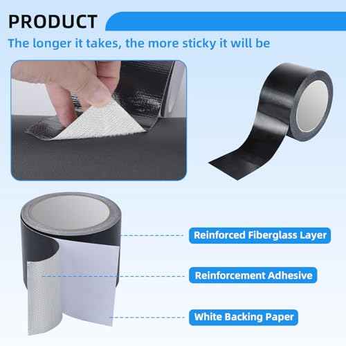 Heavy Duty Repair Tape for Tarp, Waterproof RV Awning, Outdoor Tarp, Canvas, Boat Covers, Sail, Tear Repair Patch Kit (Black)