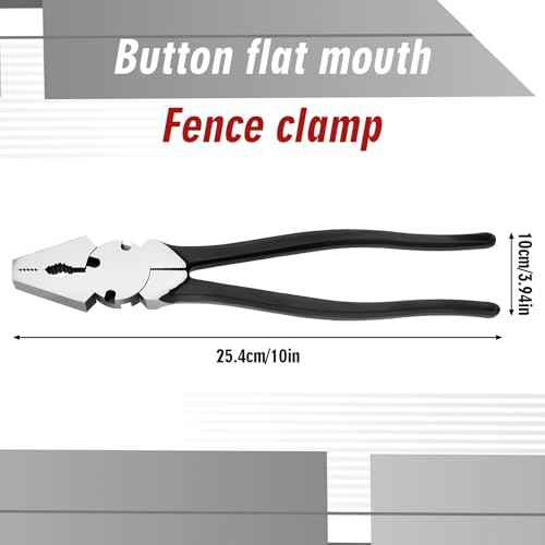 10'' Button Fence Pliers for Bending Cutting and Gripping Flat Nose Wire Cutter Plier for Construction and Wire Fencing Resists Rust and Corrosion