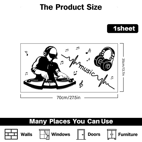 PLIGREAT Punk DJ Wall Sticker, Removable Vinyl Black Wall Stickers for Bedroom Playroom Music Studio Car Window Decoration, Cool Beating Note Sticker