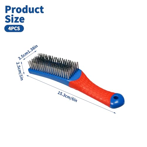 4 PCS Heavy-Duty Wire Brush Set, Heavy Stainless Steel Wire Scratch Brush, with Ergonomic Silicone Covered Handle, for Rust, Dirt, Deep Cleaning Rust and Paint