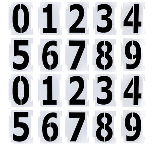 4 Inch Number Stencils for Painting, 0-9 Address Number Stencil Set, 20PCS Plastic Number Stencils, Curb Stencil Kit, Reusable Digital Templates for Painting on Cake Curb Road Wall Wood Mailbox