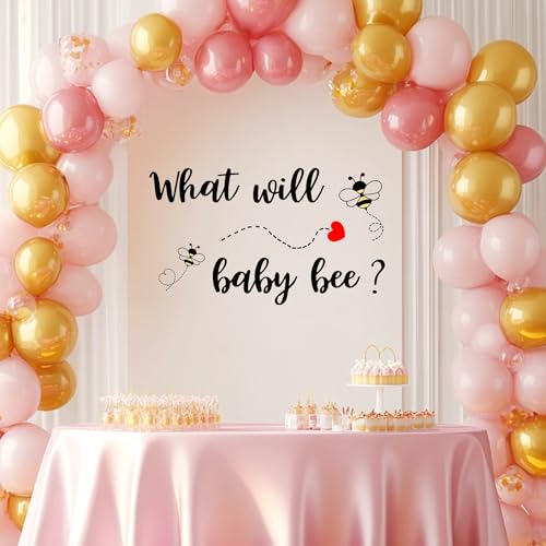 What Will Baby Bee Baby Shower Decal Sign, Gender Reveal Girl or Boy Wall Stickers Sign,Bee Themed Gender Reveal Decorations, Party Backdrop Supply.