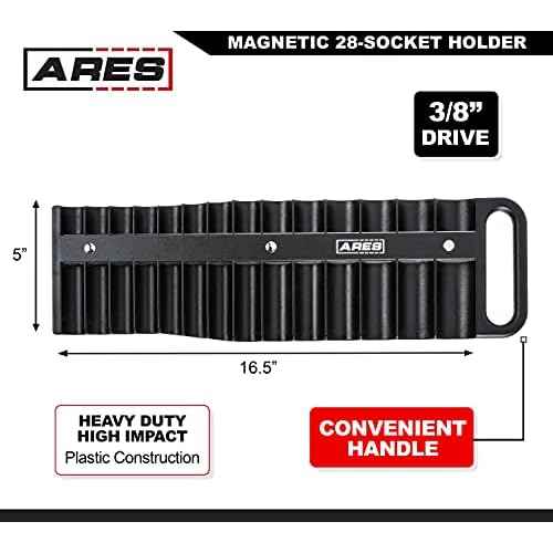 ARES 70219-28-Piece 3/8-Inch Drive Magnetic Socket Holder - Securely Holds 14 Standard and 14 Deep Sockets in Place - Organize Sockets up to 1 Inch or 24mm
