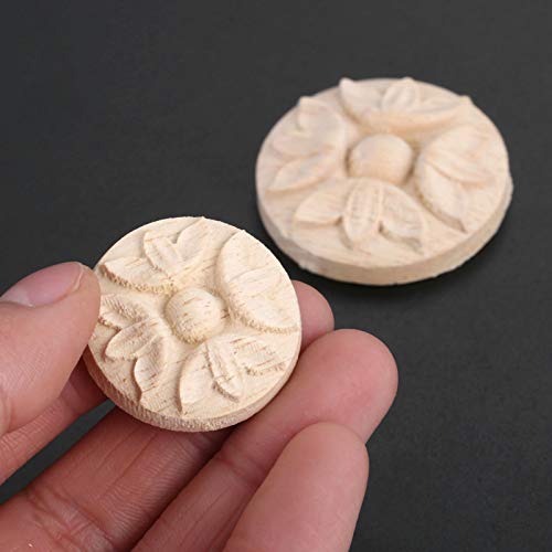 MUXSAM 10Pcs Wood Appliques Carved Onlays, Round Wooden Carving Decals Accent Pieces for Craftsman Designed & Bulit Furniture, Decor for Wall Door Cabinet Dresser Cupboard Bed Fireplace, 4cm/1.57"