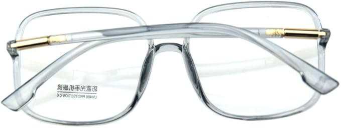 Shiratori Woman's New Retro Blue Light Blocking Glasses Big frame Nerd Eyeglasses Frame Anti Blue Ray Computer Game Glasses Gray