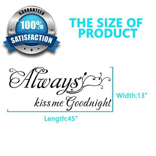 AnFigure Always Kiss Me Goodnight Wall Decal, Bedroom Wall Stickers, Women Family Quotes Couples Love Romantic Marriage Bed Inspirational Bathroom Sayings Words Vinyl Art Home Decor Stickers 45"X13"