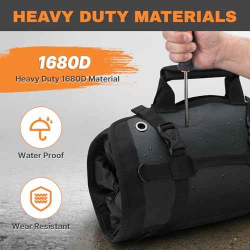 Tool Roll Bag, Heavy Duty 1680D Waterproof Roll Up Tool Organizer, 6 Detachable Pouches, Portable Tool Storage for Mechanics, Electricians, DIY & Home Renovation ? 25.1"x14.9"