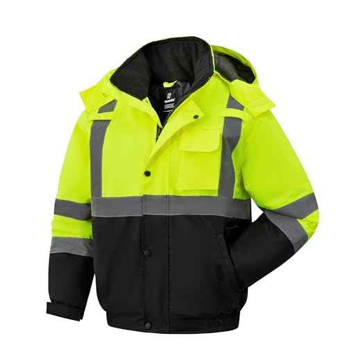 Ubon High Visibility Winter Safety Jackets for Men, Waterproof Reflective Hi Vis Construction Worker Jacket for Cold Weather