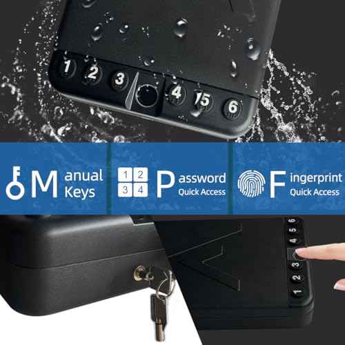 travel-sized portable biometric gun safe - Pistol Safe with Fingerprint & Digital Keypad Quick Access, Portable Travel Gun Safes for Car, Home, Nightstand, Bedside & Drawer