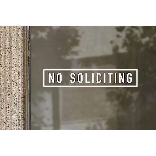 Premium White Vinyl Decal 13x3 inches: No Soliciting On the Inside of Storefront Window and Door- Elegant Front Door Greeting, No Salesmen Sticker Inside Attachment