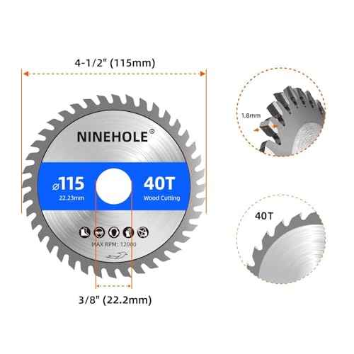 2pack 4-1/2Inch 40T Circular Saw Blade with 7/8-Inch Arbor, TCT Carbide Tipped Teeth for Cutting Wood Plastic Composite Materials (Reduce Ring 5/8 inch)
