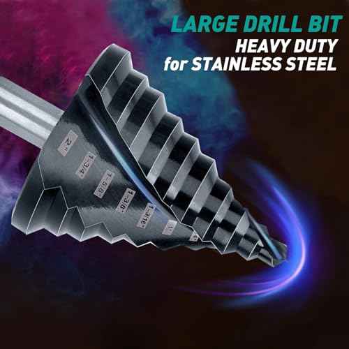 Large Step Drill Bit for Steel, 2" 10Holes, M42 Cobalt Drill Bits, Extra Heavy Duty for Stainless Steel, Metal, Aluminum, Copper, 10-Steps.Co2Pro