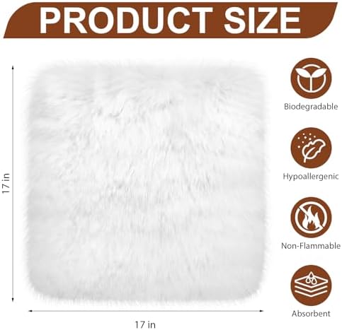 2 Pcs Natural Sheepskin for Bed Sores and Skin Imitation Wool Medical Sheepskins with Non-Slip Back for Pain Relief and Discomfort, Wool Seat Pad, 17 in x 17 in (White)