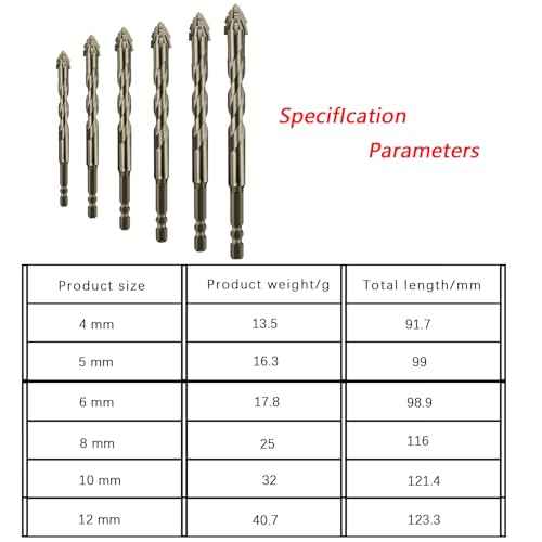 Four Bladed Serrated Eccentric Drill Bit (4/5/6/8/10/12mm) for Stone, Glass, Concrete, Wood, Brick, Metal,Multi Functional Super Hard Bevel Head Eccentric Drill bit
