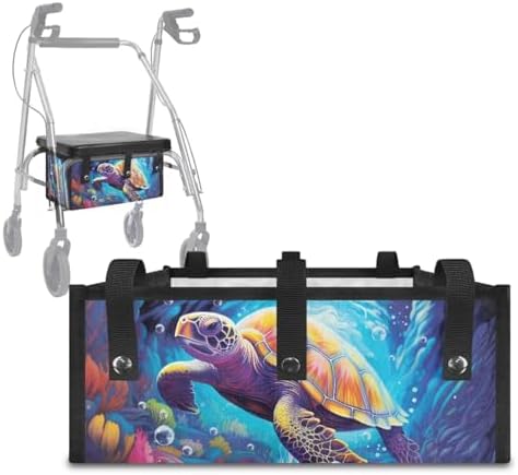 LedBack 3 Piece Set Walker Accessories Sea Turtle Print Walker Seat Cover Soft Rollator Seat and Back Rest Covers Underseat Pouch Tote for Rolling Walkers