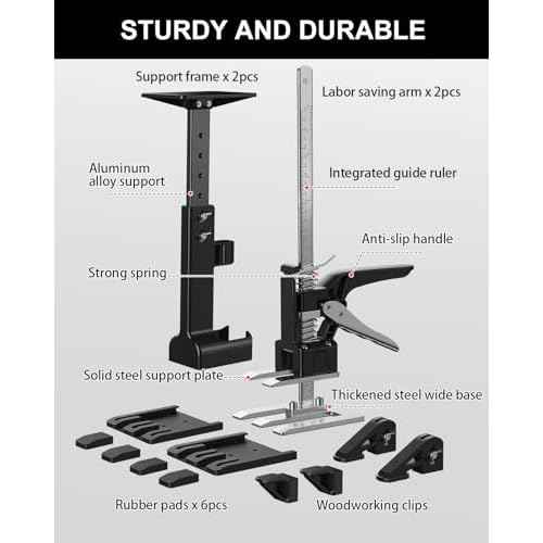Kolvoii 2 Pack Cabinet Jacks, Multi-Function Hand Lifting Jack Tool, Up to 23.4 Inch Height Adjustment, Labor Saving Arm Jack, Third Hand Support System for Installing Cabinets