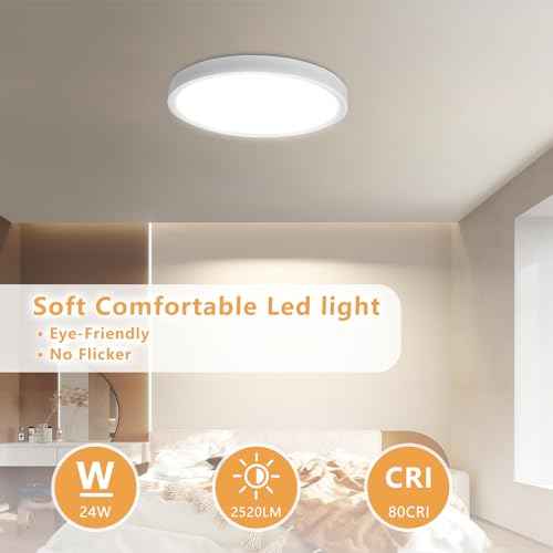 6PK 12 Inch LED Flush Mount Ceiling Light, 24W, 2520LM, 3000K/4000K/6000K CCT Selectable Super Slim LED Ceiling Light, Close to Ceiling Round Flat Panel Light for Hallway, Bedroom,Kitchen ect