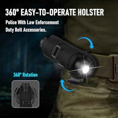 ULTRAFIRE Tactical Flashlight with Holster, 1350 High Lumens Law Enforcement & Police Flashlight, Rechargeable Bright Zoomable LED Flash Light with Duty Belt Holster E5