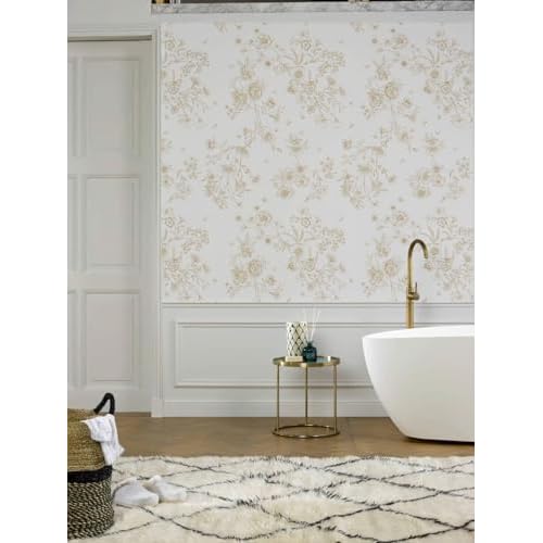 LiKiLiKi 17.3"x118" Peel and Stick Wallpaper Beige and Brown Flowers Leaves Butterfly Floral Wallpaper Self Adhesive Removable Waterproof Contact Paper for Bedroom Bathroom Cabinets Vinyl Roll
