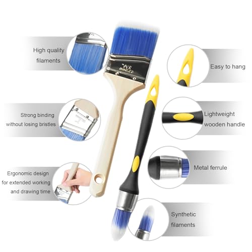 Professional 8-Piece Wall Painting Brush Set - Angled/Flat Trim Brushes (1"-2.5") with Durable Bristles for Walls, Doors, Cabinets, DIY Projects | Smooth Finish & Corner Access
